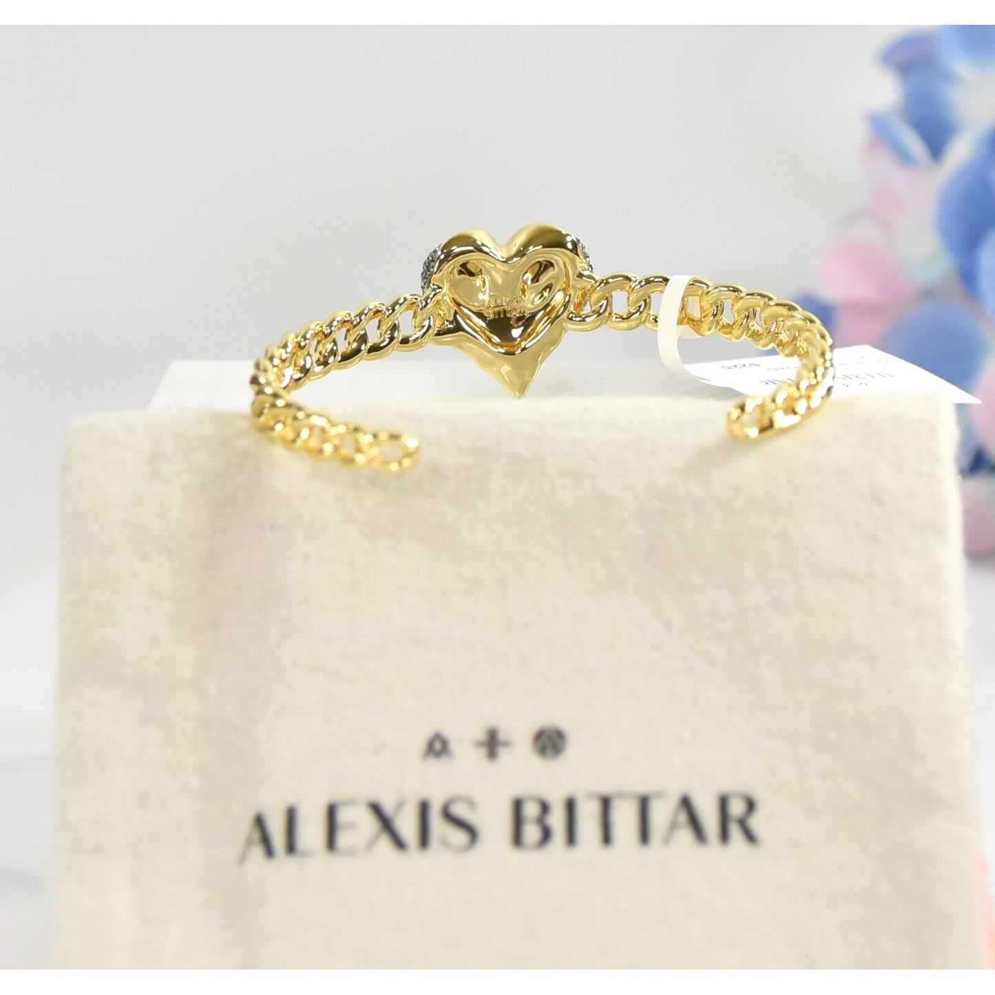 Alexis Bittar Solanales Sapphire Crystal Heart Macrame Cuff Bangle Bracelet NWT