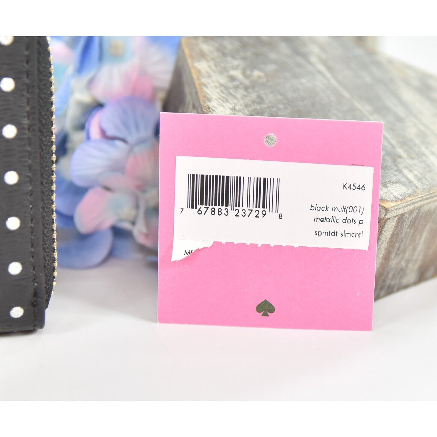 Kate Spade Black Silver Metallic Dot Leather Spencer Zip Around Lacey Wallet NWT