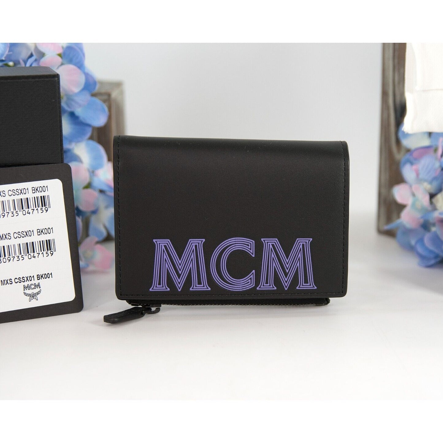 MCM Color Splash Black Dahlia Purple Leather Bifold Compact Wallet NWT