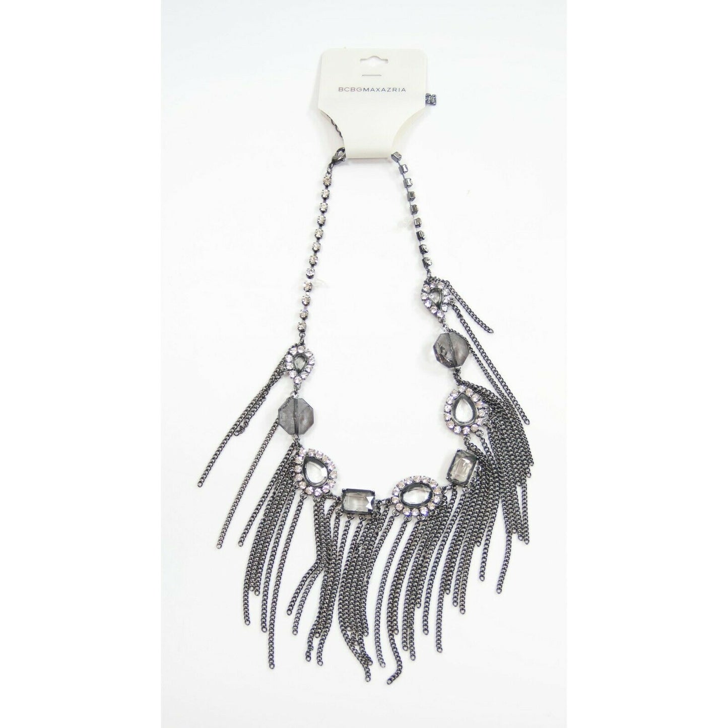 BCBGMaxAzria Black Fringe Crystal Large Statement Necklace NWT