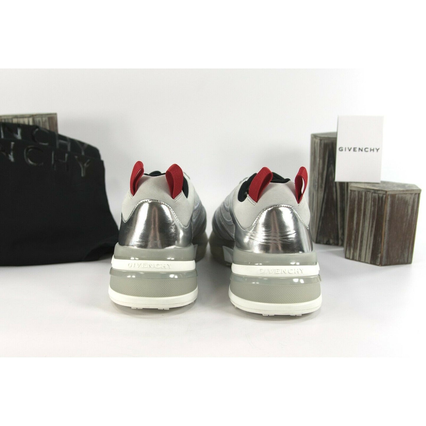 Givenchy Mens GIV 1 Silver Metallic Calf Leather Sneakers 46 NIB
