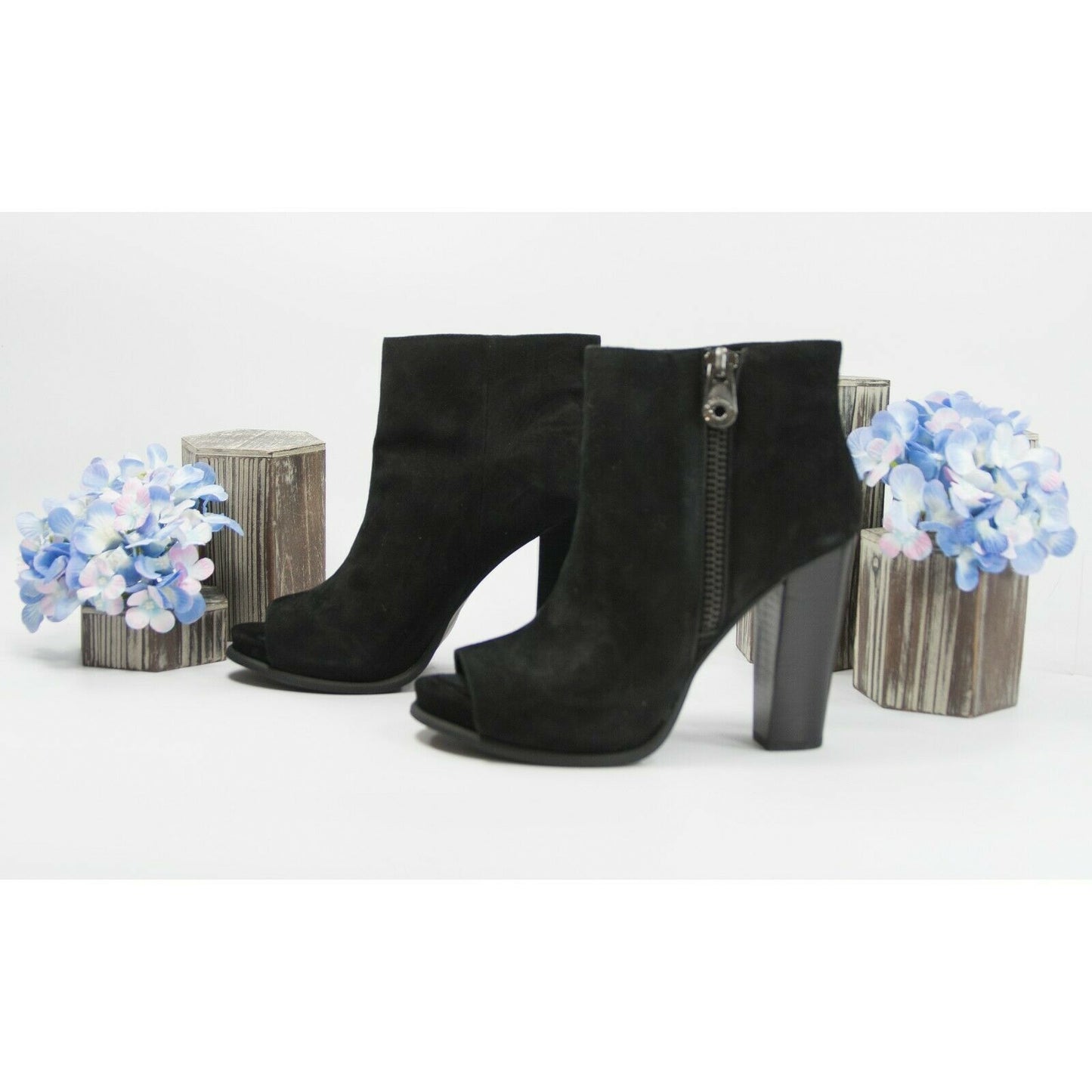 BCBGeneration Rocco Black Suede Leather High Heel Open Toe Bootie Size 9