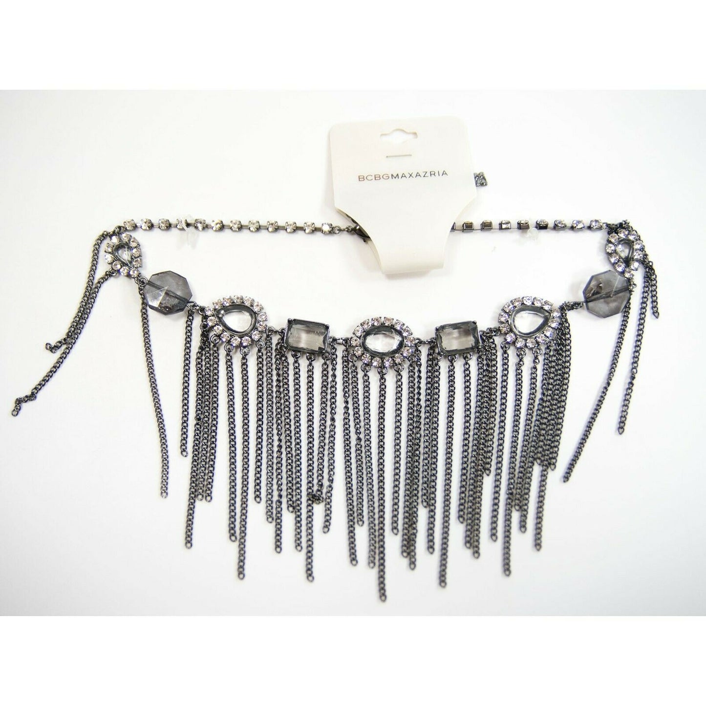 BCBGMaxAzria Black Fringe Crystal Large Statement Necklace NWT