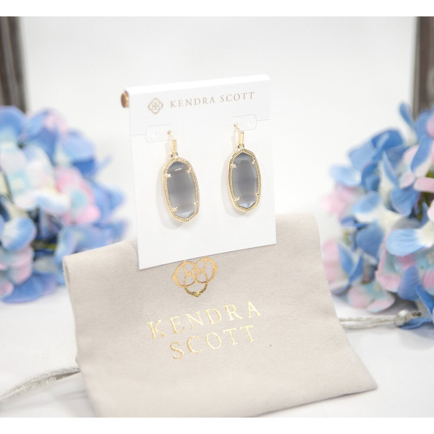 Kendra Scott Dani Faceted Slate Cat's Eye Gold Plated Statement Earrings NWT