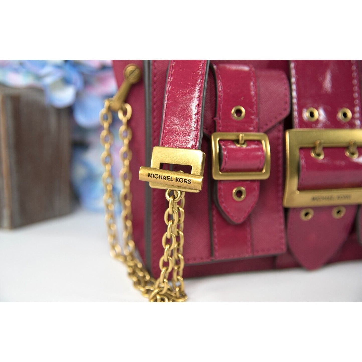 Michael Kors Berry Glazed Leather Hayden Medium Messenger Bag NWT