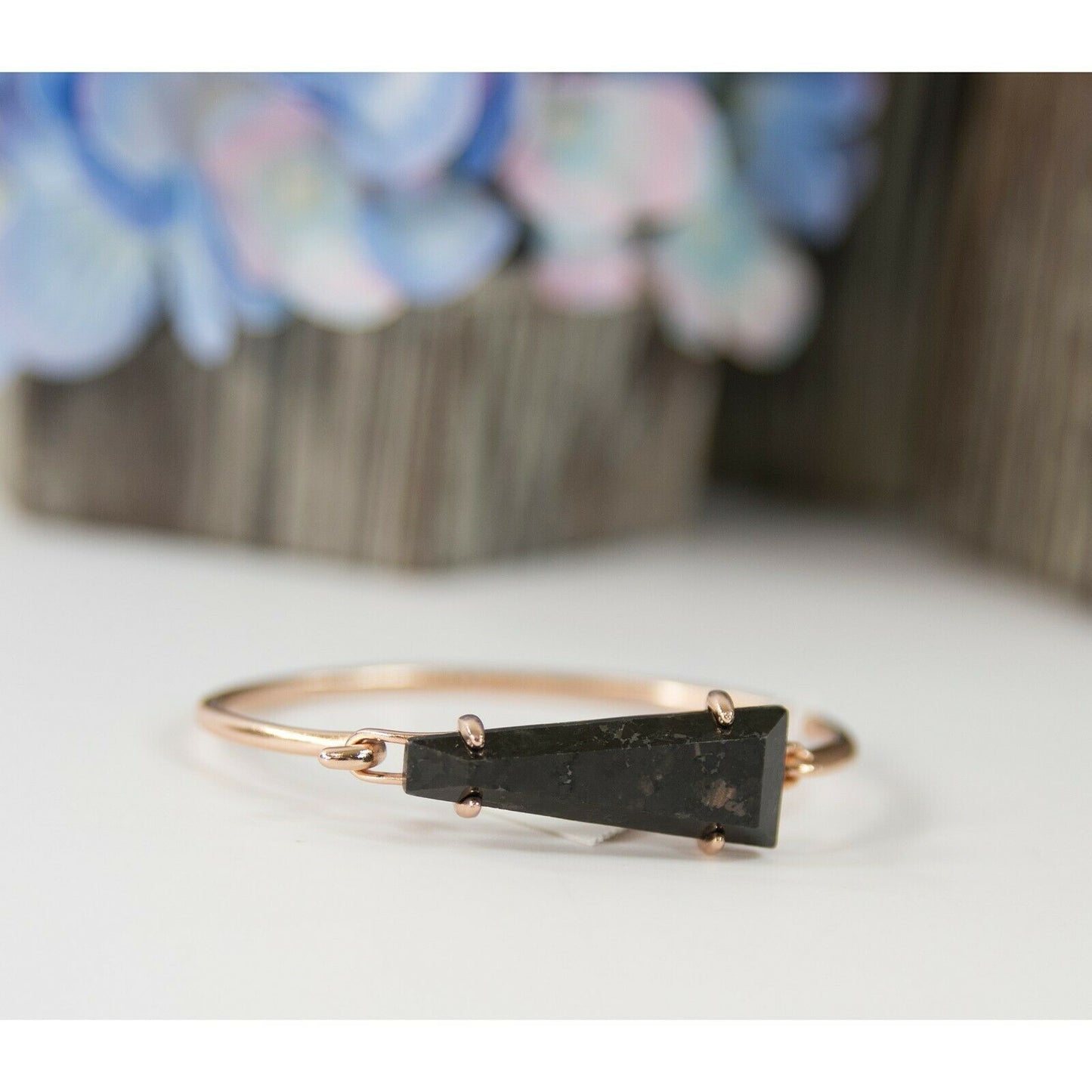 Kendra Scott Collins Black Granite Rose Gold Bangle Cuff Bracelet NWT