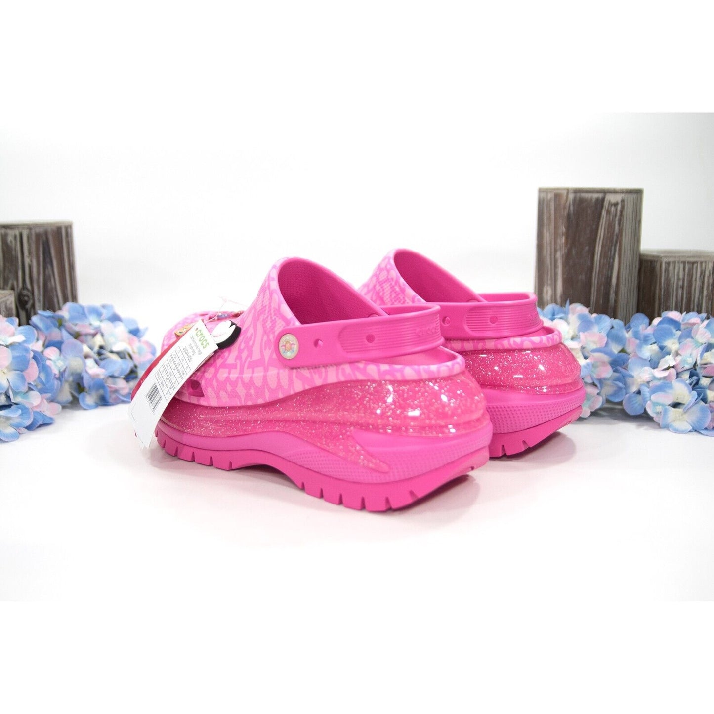 Crocs X Barbie The Movie Electric Pink Mega Crush Clog with Jibbitz NWT