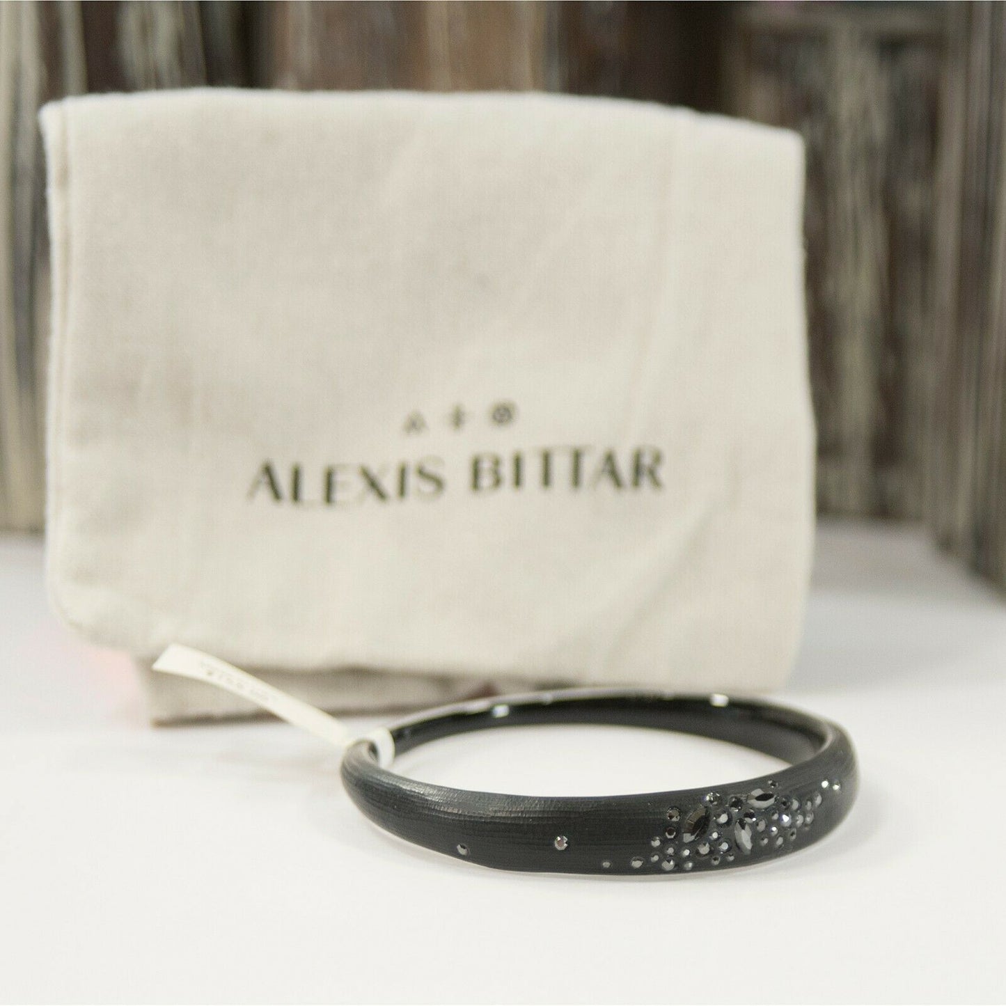 Alexis Bittar Black Lucite Noir Dust Crystal Bangle Bracelet NWT