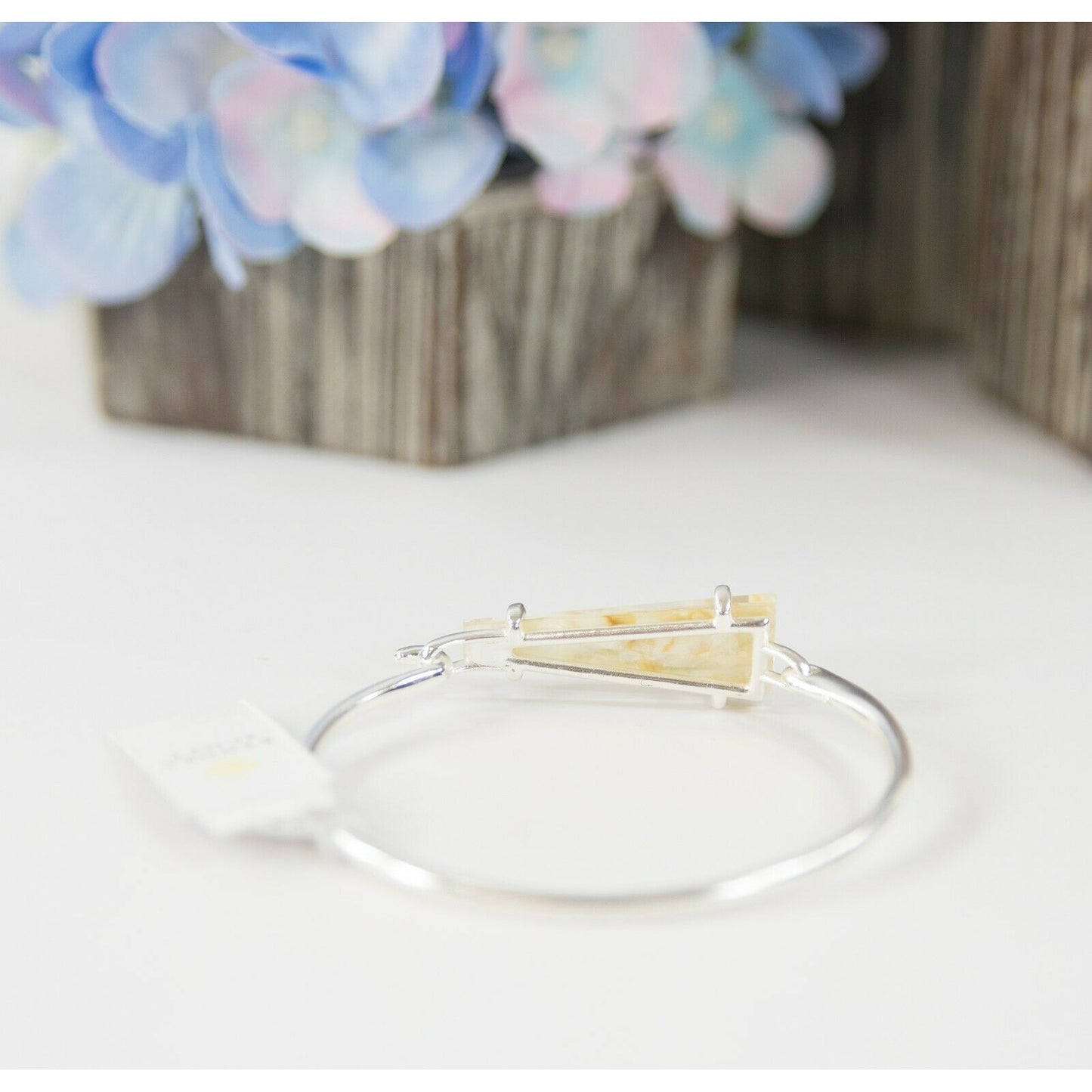 Kendra Scott Collins White Abalone Silver Bangle Cuff Bracelet NWT