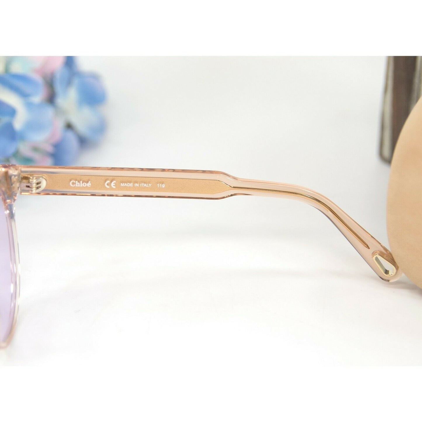 Chloe CE753S Peach Gold Gradient Purple Acrylic Metal Logo Sunglasses NWT Case