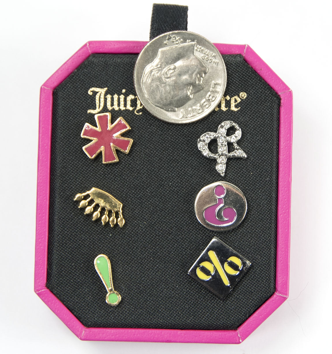 Juicy Couture Mismatched Stud Crystal Enamel Black Label Earrings YJRU5543 NWT