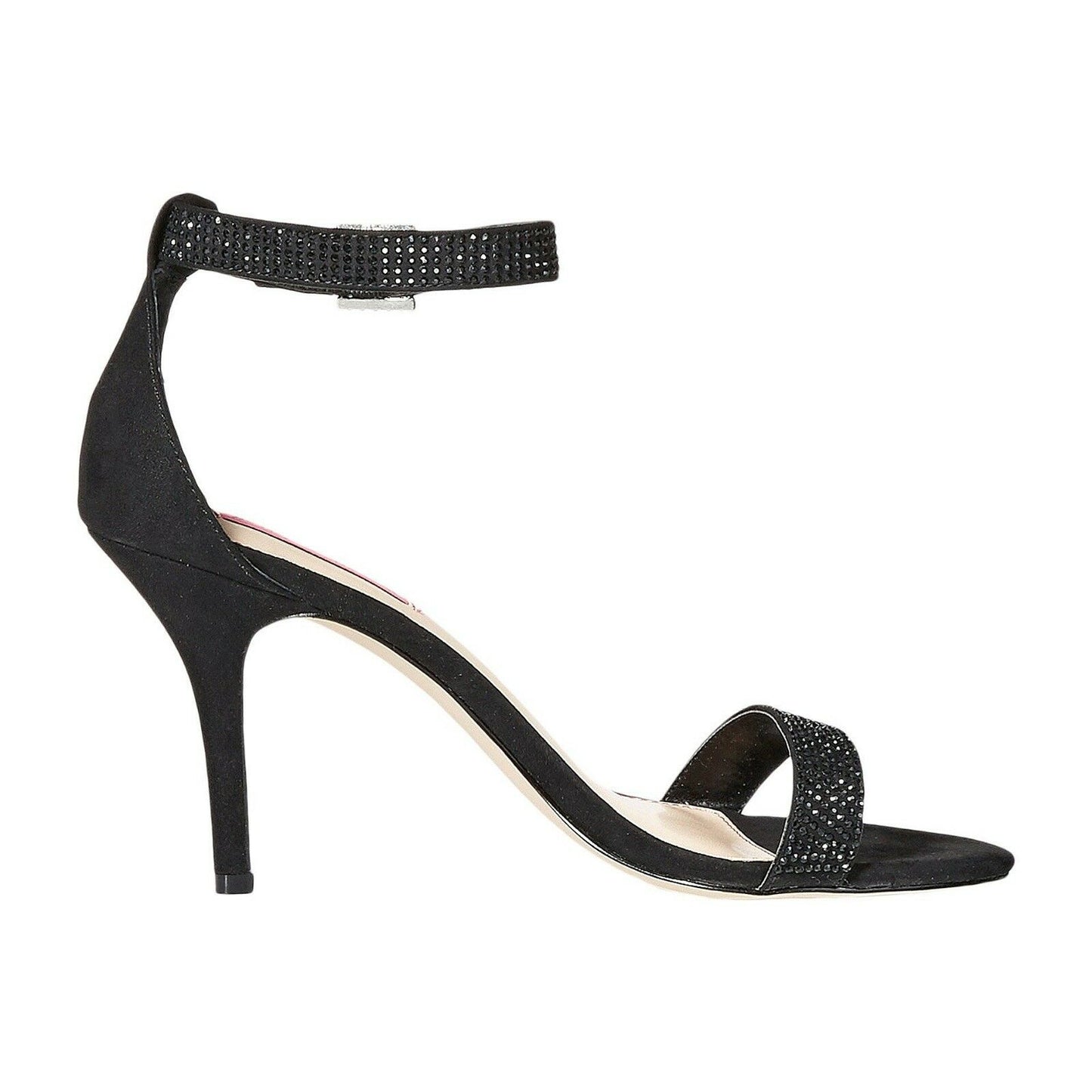 Betsey Johnson Brodway Black Satin Crystal Ankle Strap Heel Pumps 7.5 NWOB