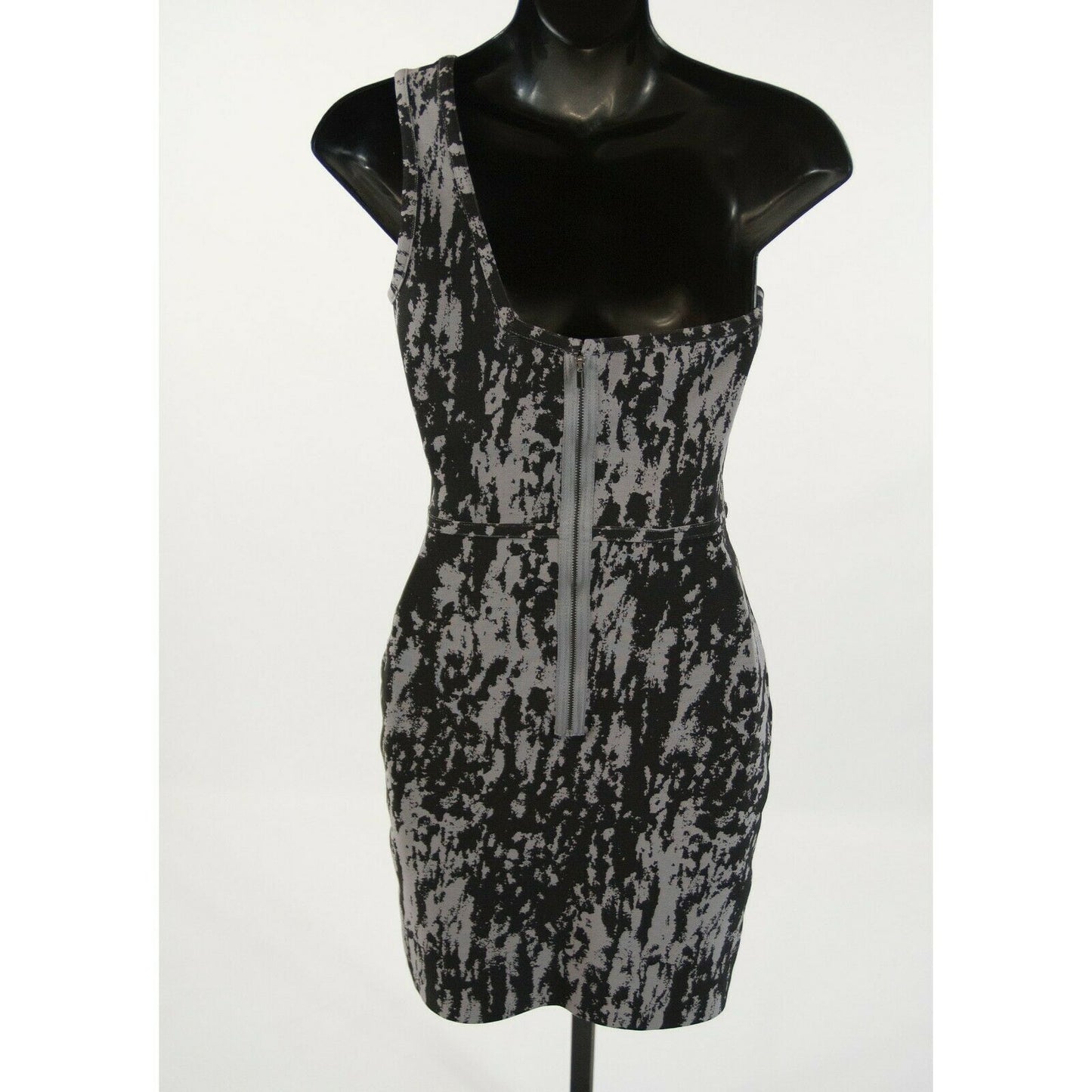 BCBGMaxAzria Black Grey One Shoulder Bandage Bodycon Power Pencil Dress M NWT