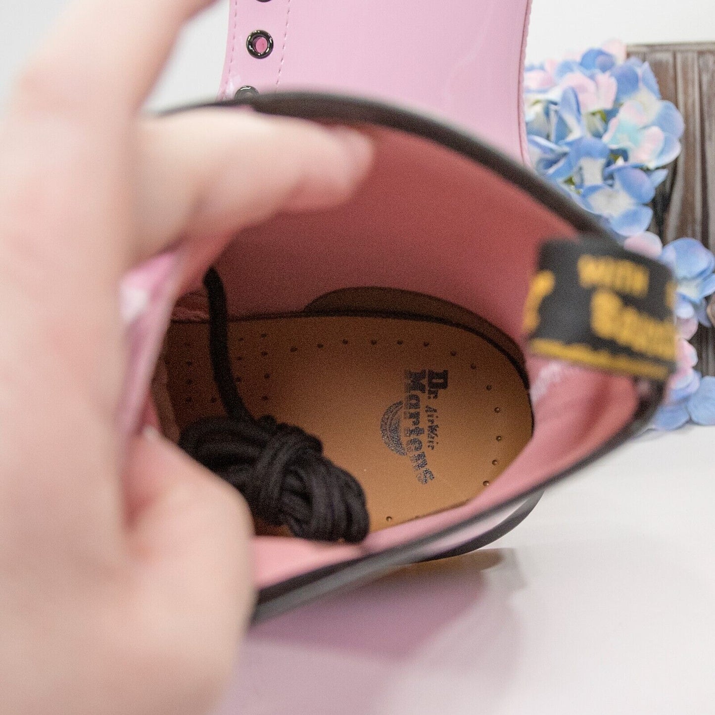Dr. Martens 1460 Pink Patent Leather Lamper Lace Up Boots Size 10 NIB