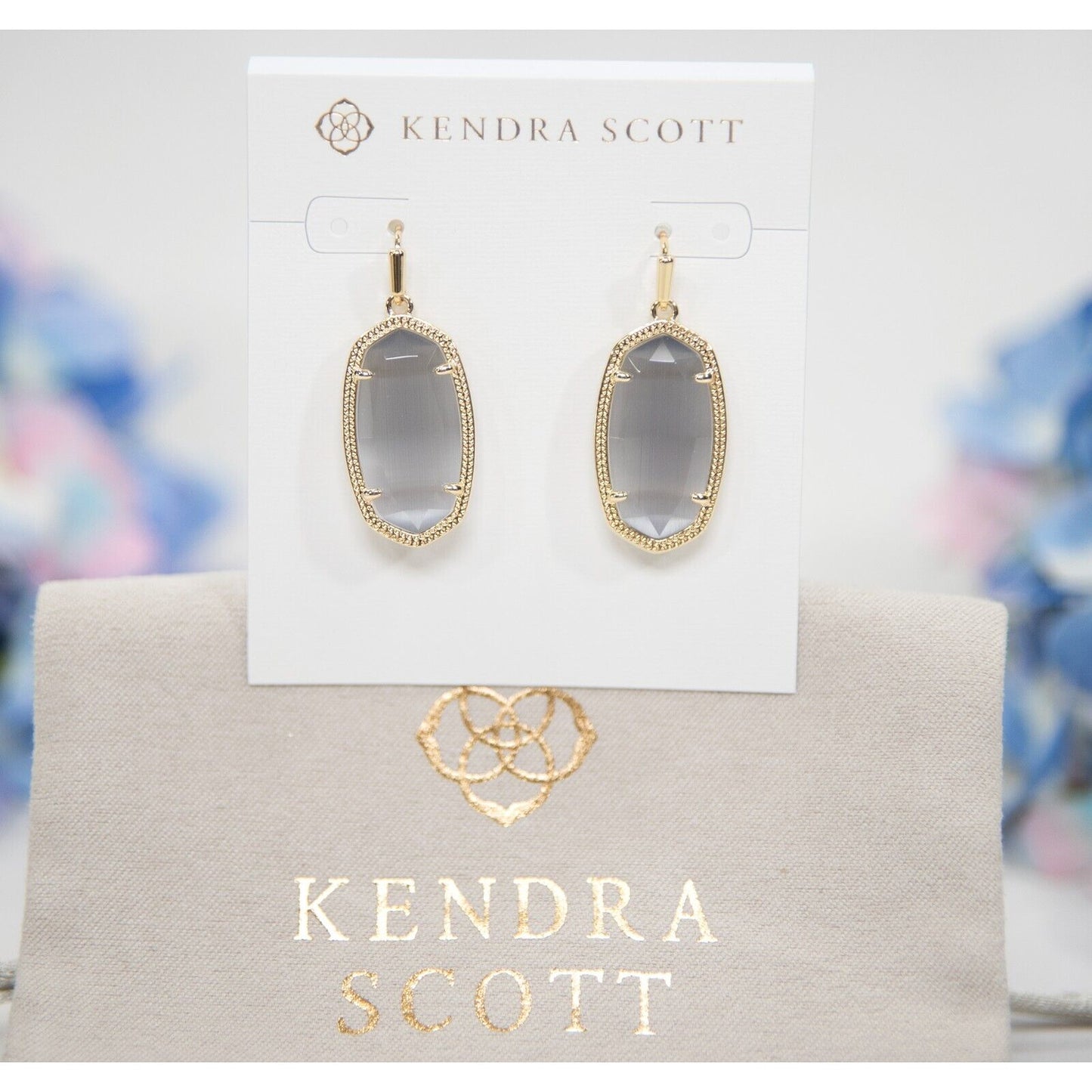 Kendra Scott Dani Faceted Slate Cat's Eye Gold Plated Statement Earrings NWT