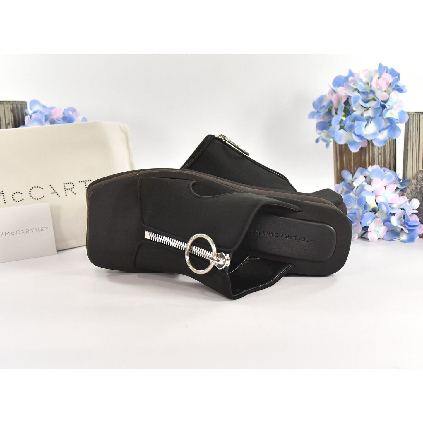 Stella McCarney Slide Stretch Scuba Black Neoprene Wedge Platform 39.5 NIB
