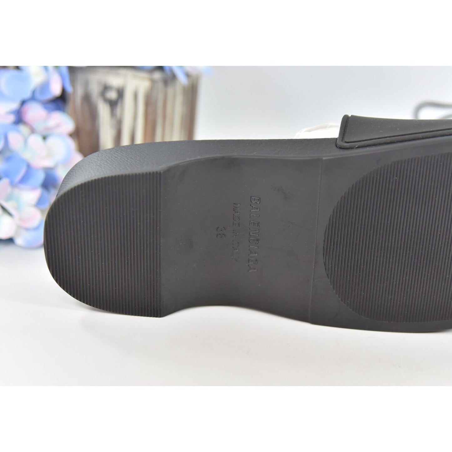 Balenciaga BB Black Rubber Wedge Slide Sandals Size 38 NIB