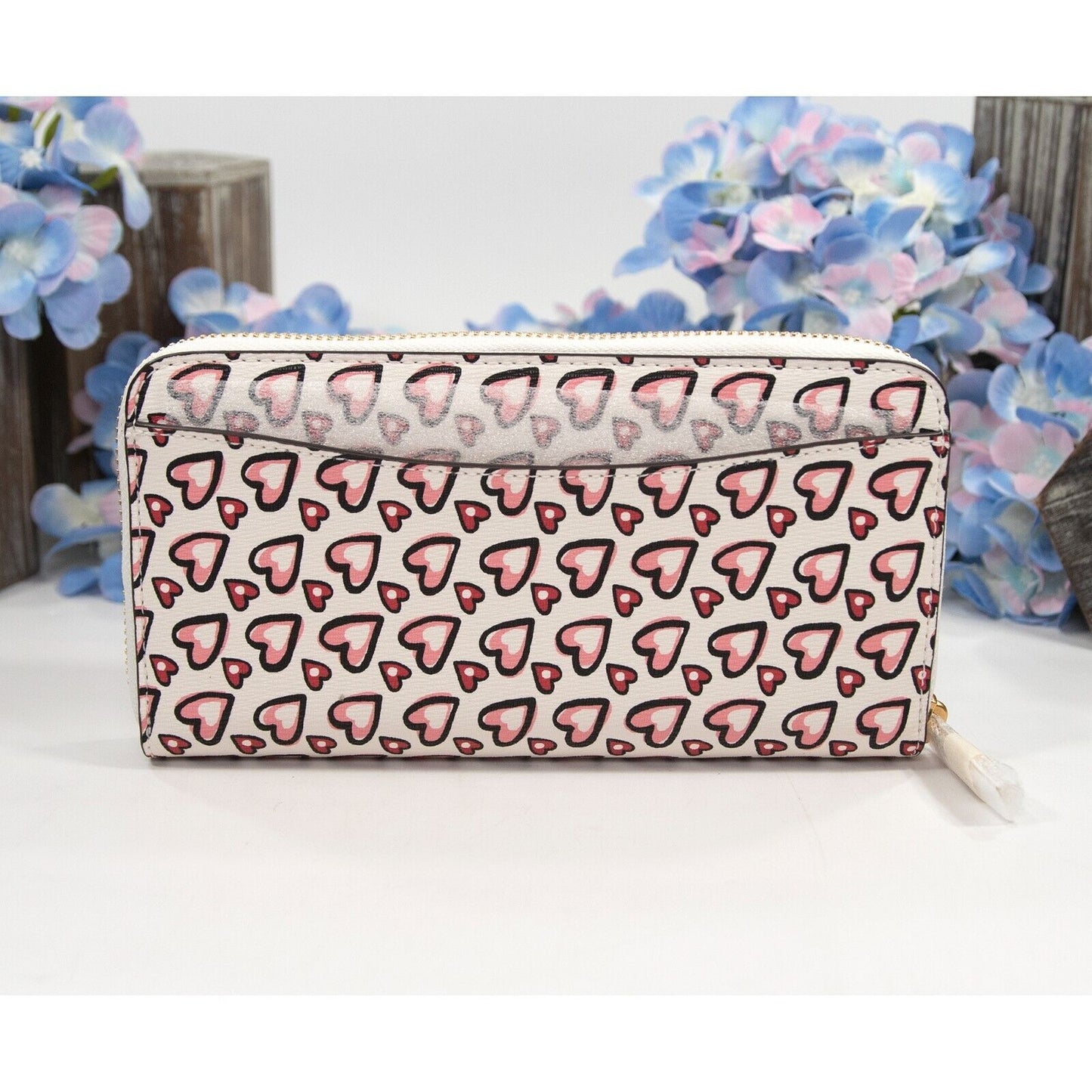 Kate Spade Morgan Fancy Hearts Faux Leather Spencer Zip Around Lacey Wallet NWT