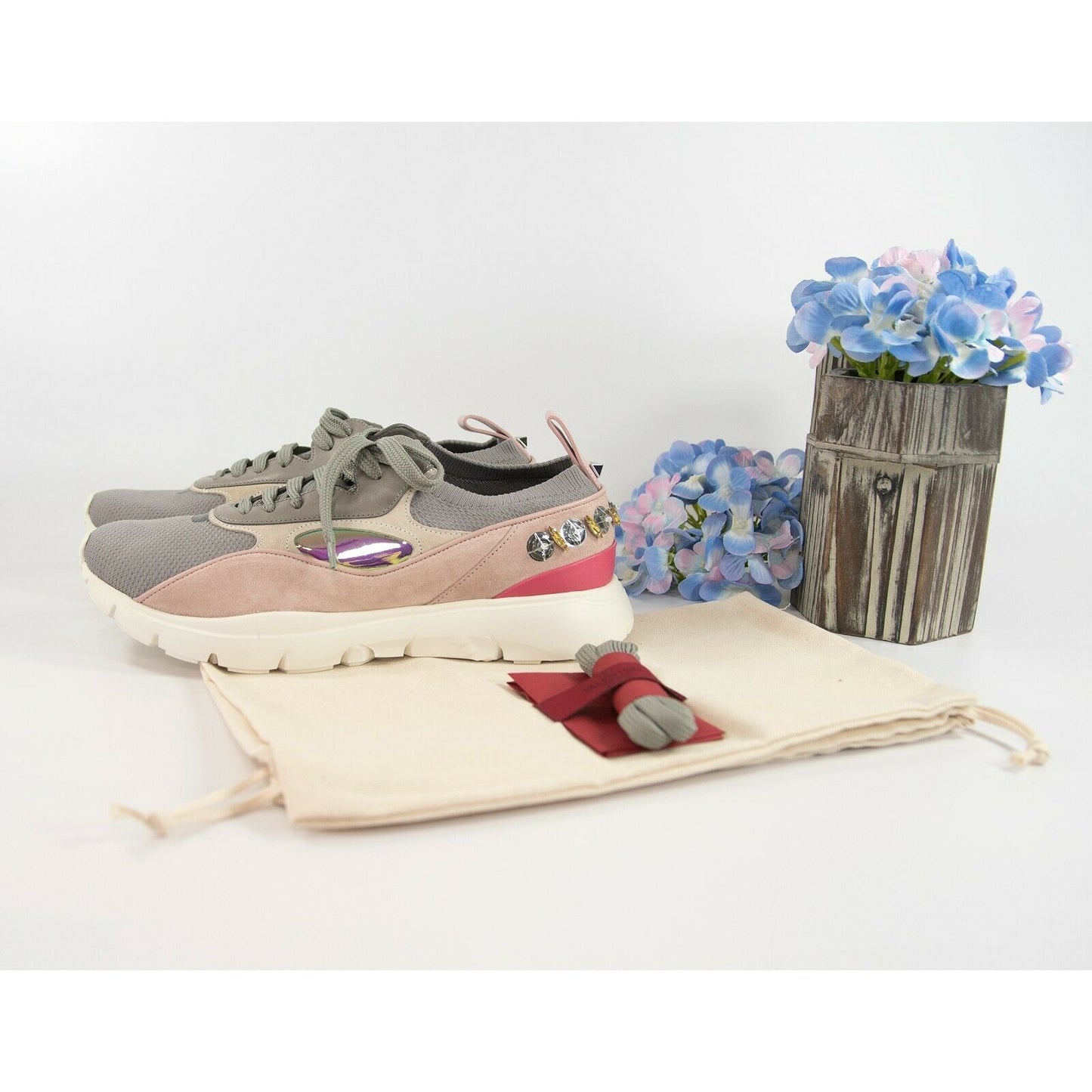 Valentino Garavani Leather Embellished Suede Athletic Sneakers 39 9 NIB