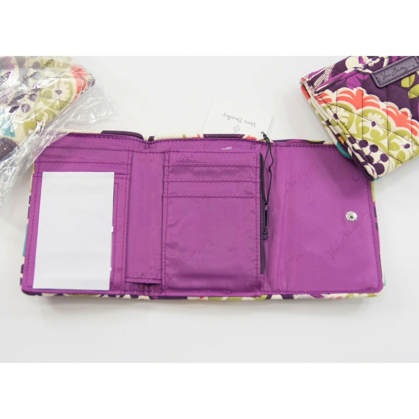 Vera Bradley Plum Crazy Petite Trifold Card Case Holder Mini Wallet NWT