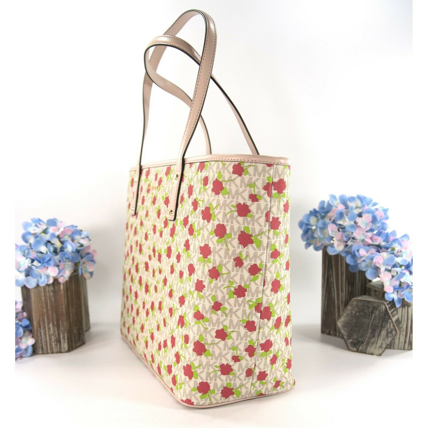 Michael Kors Vanilla Monogram Floral Faux Leather Carter Travel Tote Bag NWT