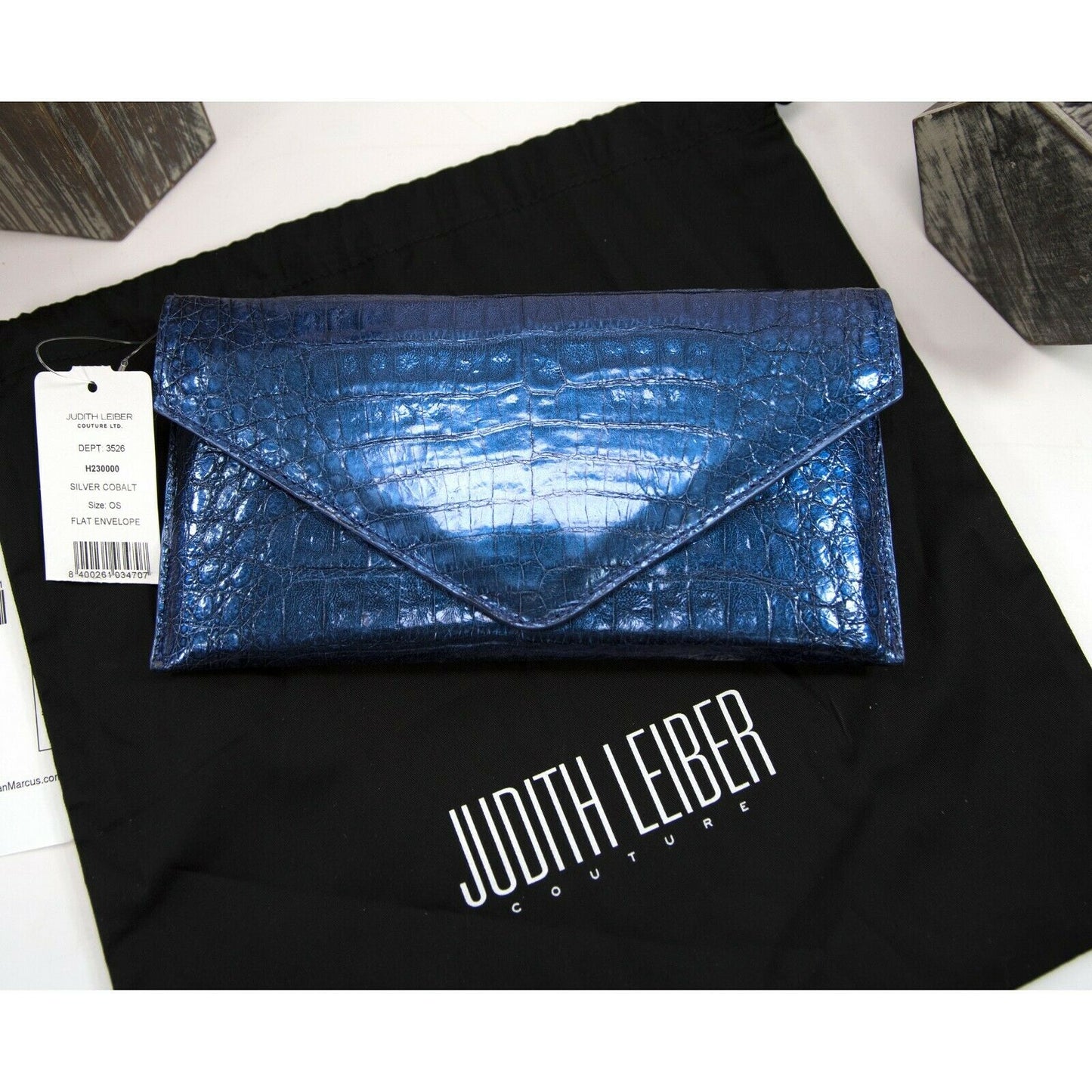 Judith Leiber Cobalt Blue Caiman Crocodile Envelope Clutch Evening Bag NWT