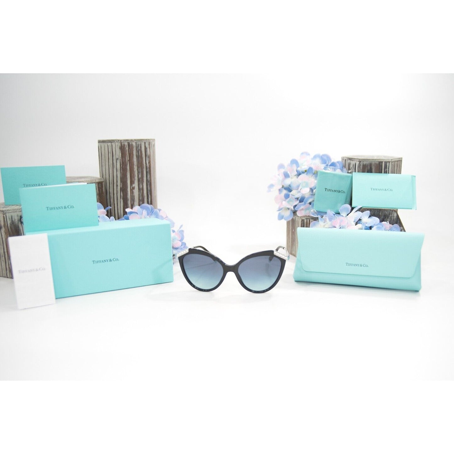 Tiffany & Co. TF4173B Black Frame Crystal Tiffany Blue Sunglasses NWT Case