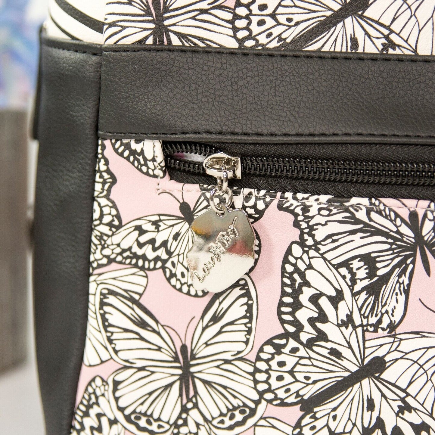 Betsey Johnson Sammy Black White Blush Butterfly Backpack Bag NWT