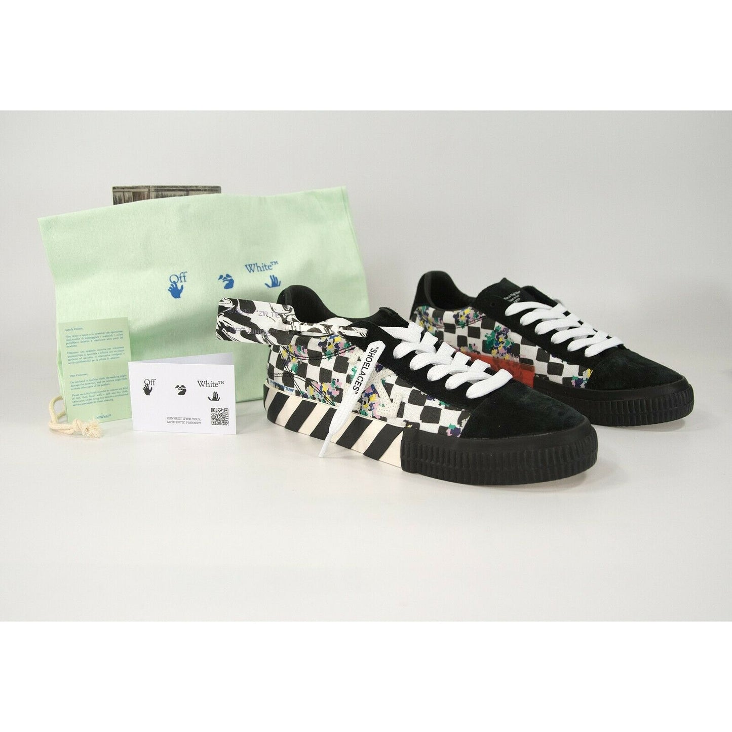 Off-White Limited Edition Printed Chek Canvas Low Vulcanized Sneakers 41 11 NIB