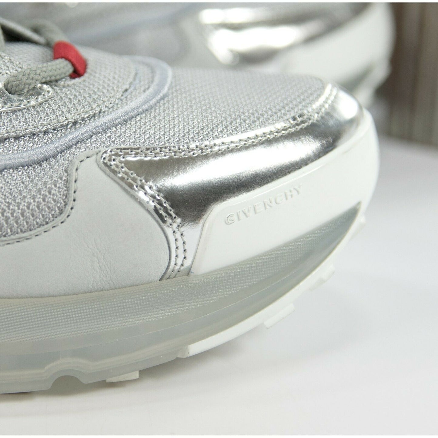 Givenchy Mens GIV 1 Silver Metallic Calf Leather Sneakers 46 NIB