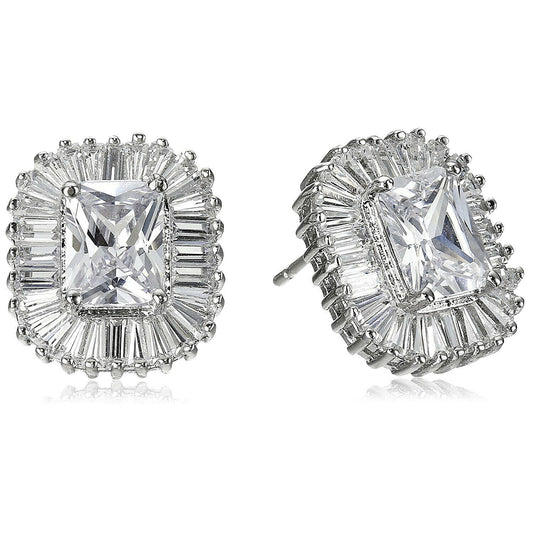 CZ Kenneth Jay Lane Rhodium Baguette Framed Emerald CZ Stud Earrings NWT