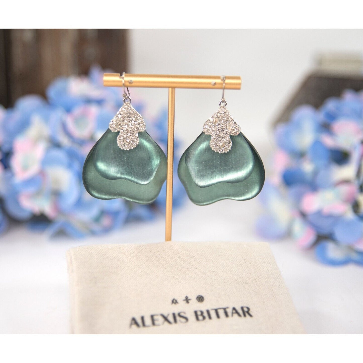 Alexis Bittar Sky Blue Lucite Abstract Leaf Rhodium Plated Drop Earrings NWT