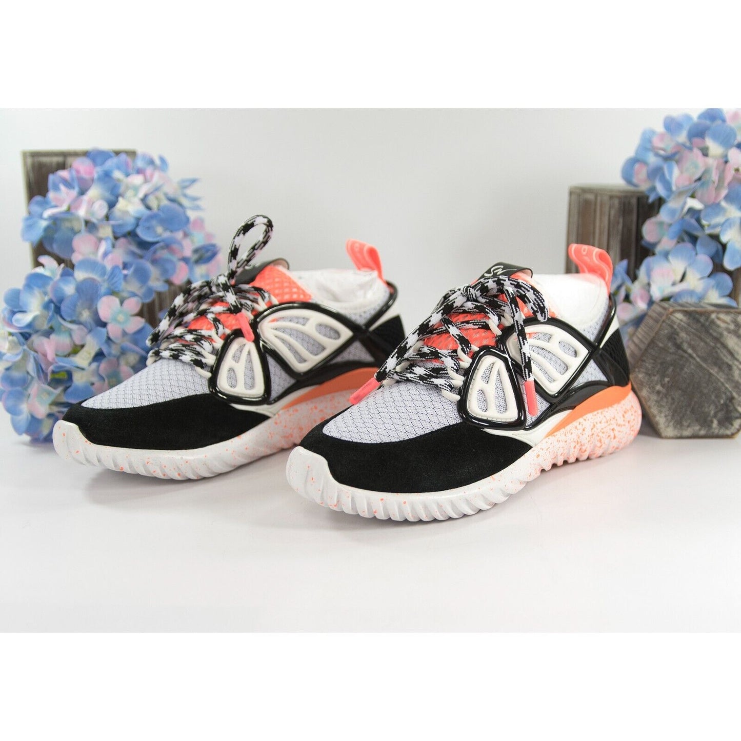 Sophia Webster Fly By Black Orange Neoprene Patent Leather Sneakers Size 37 NIB