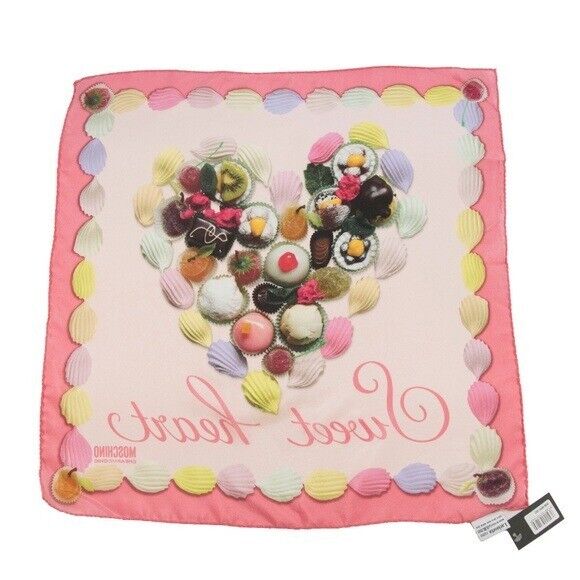 Moschino Sweet Heart Candy Pink Square Silk Scarf