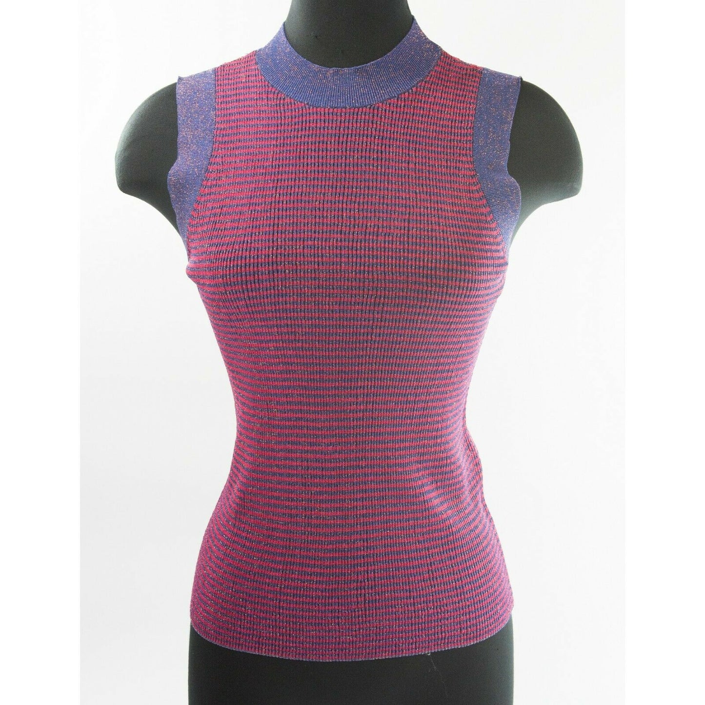 Rag & Bone Raina Purple Pink Glitter Mock Turtle Neck Tank Blouse Top L NWT $295