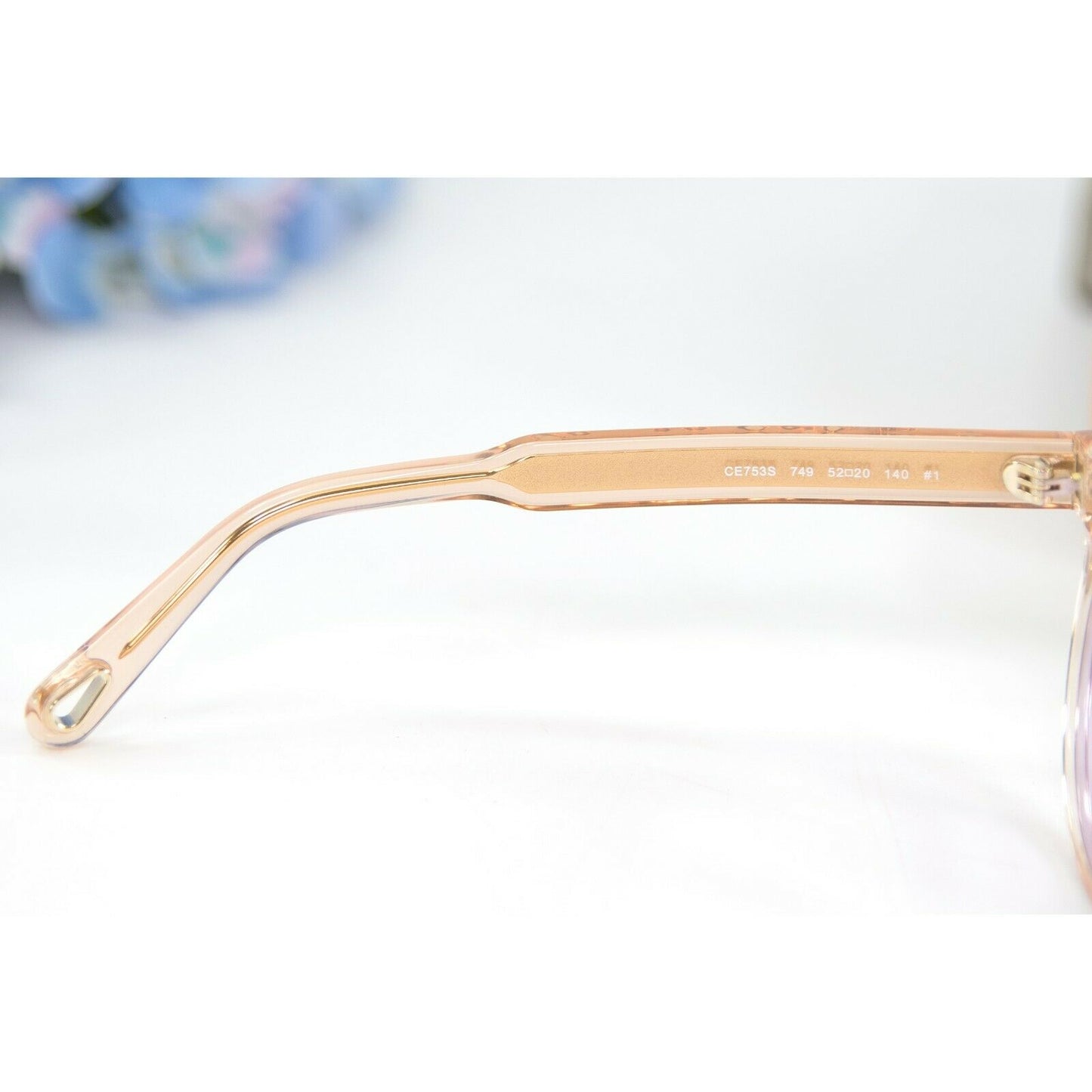 Chloe CE753S Peach Gold Gradient Purple Acrylic Metal Logo Sunglasses NWT Case