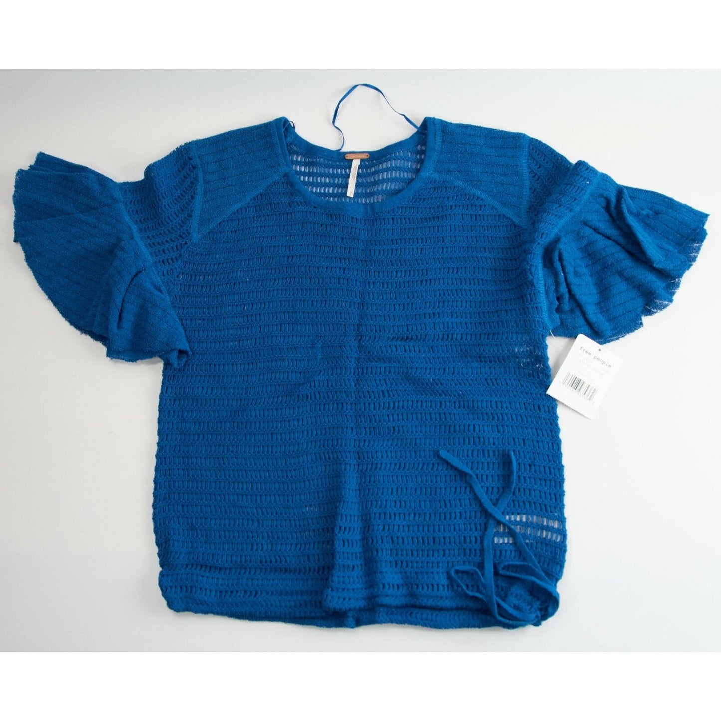 Free People F Babes Only Lasting Laguna Blue Flutter Sleeve Open Knit Top XS NWT