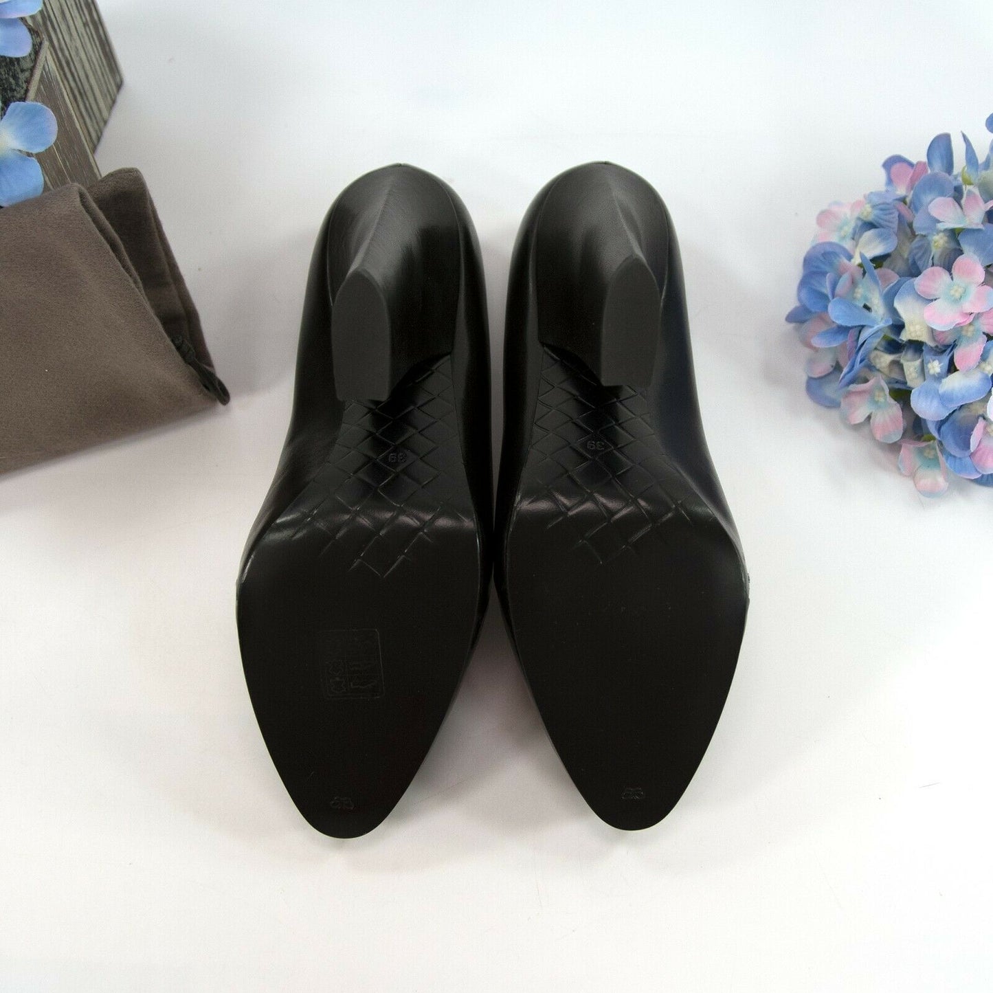 Bottega Veneta Black Leather Woven Bootie High Heels Size 39 NIB