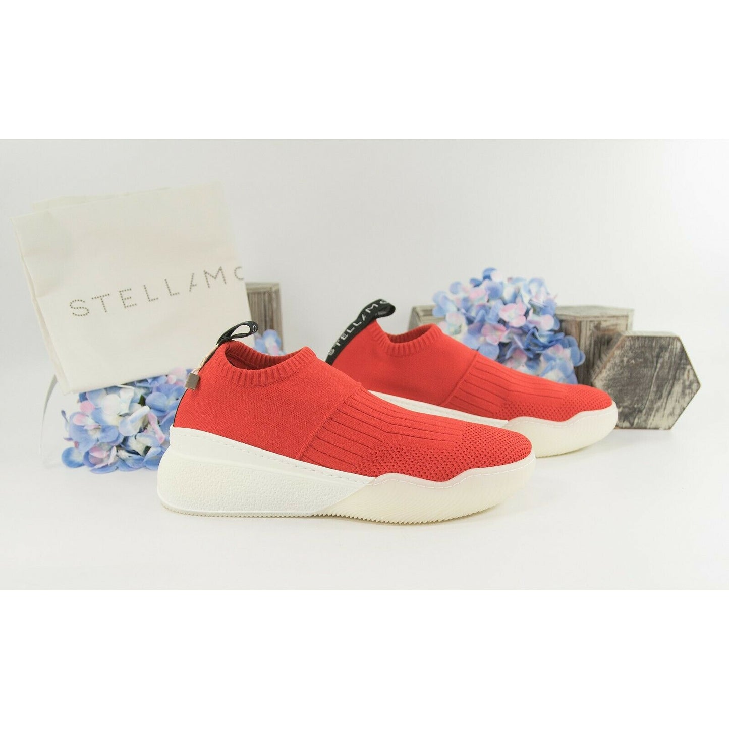 Stella McCarney Faro Fitfzrfoy Vermillion Red Sock Sneaker 37 NIB