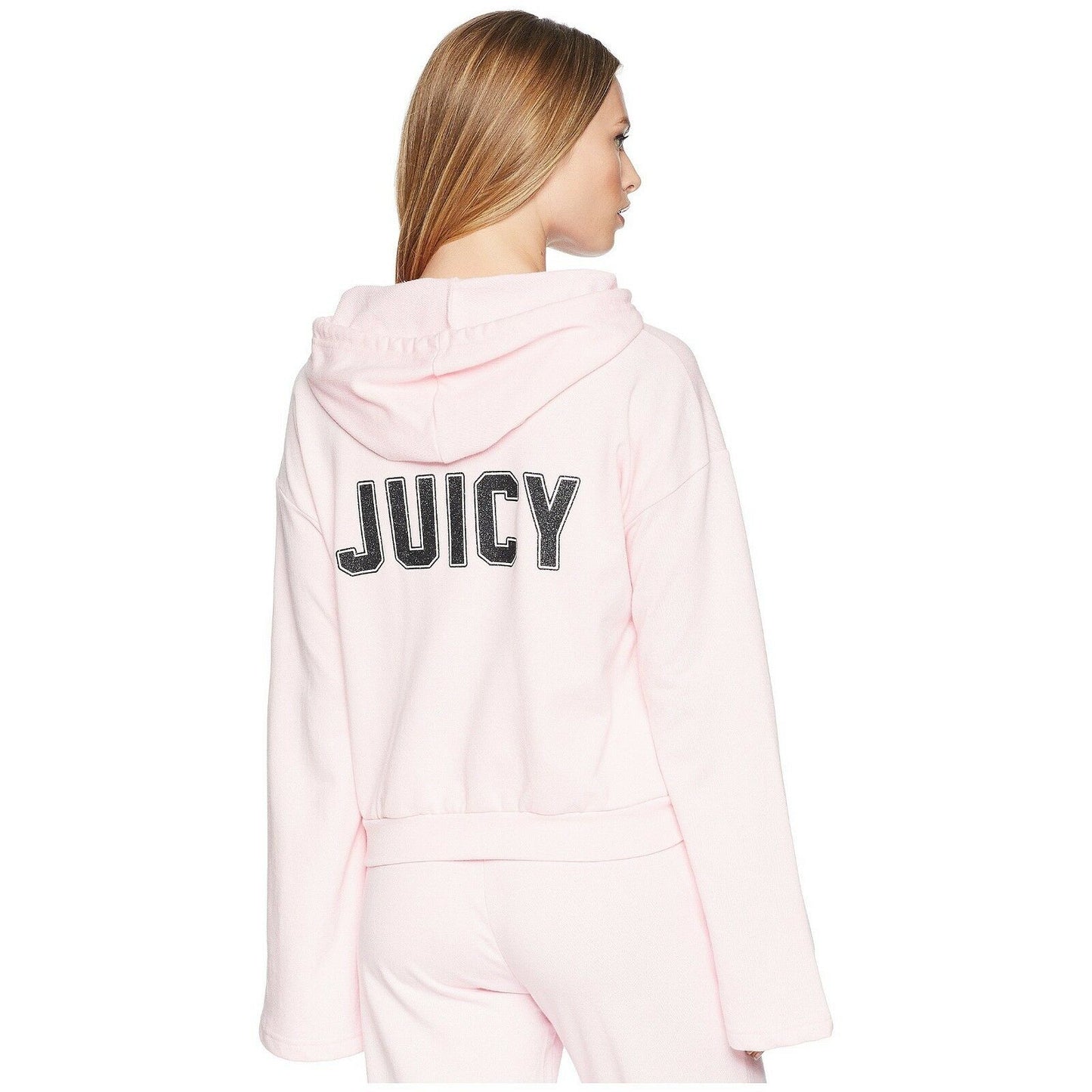 Juicy Couture Rose Shadow Glitter French Terry Pullover Wide Sleeve Hoodie L NWT