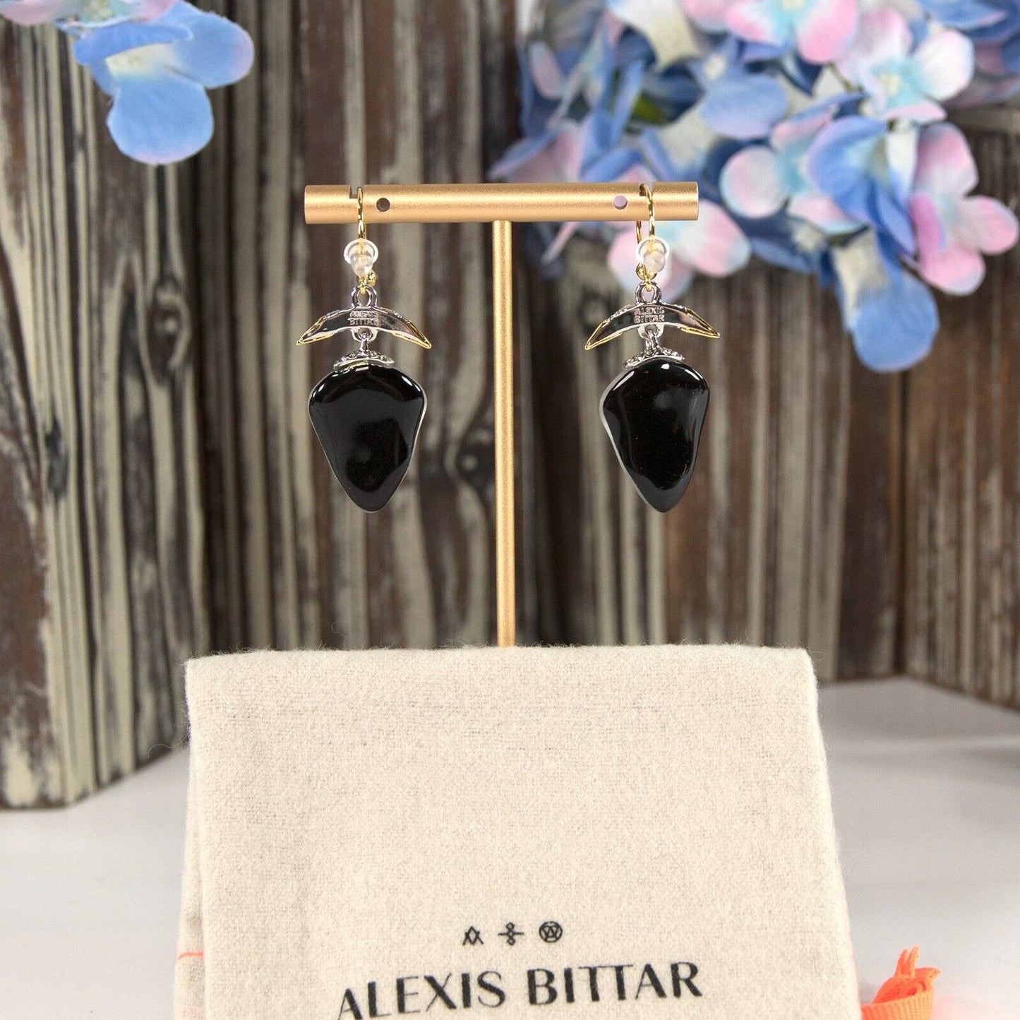 Alexis Bittar Smokey Lilac Lucite Solanales Crystal Gold Drop Earrings NWT