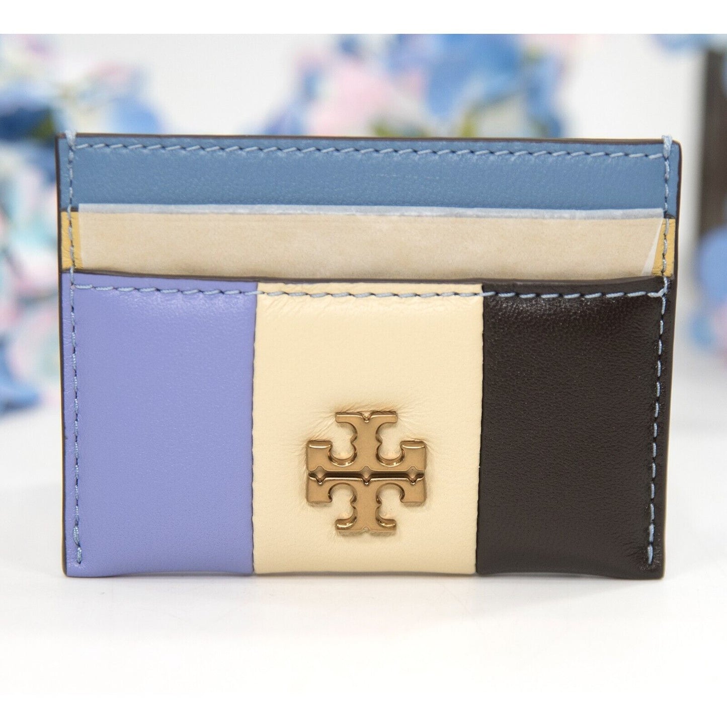 Tory Burch Leather Kira Patchwork Quilted Logo Card Case Mini Wallet NWT