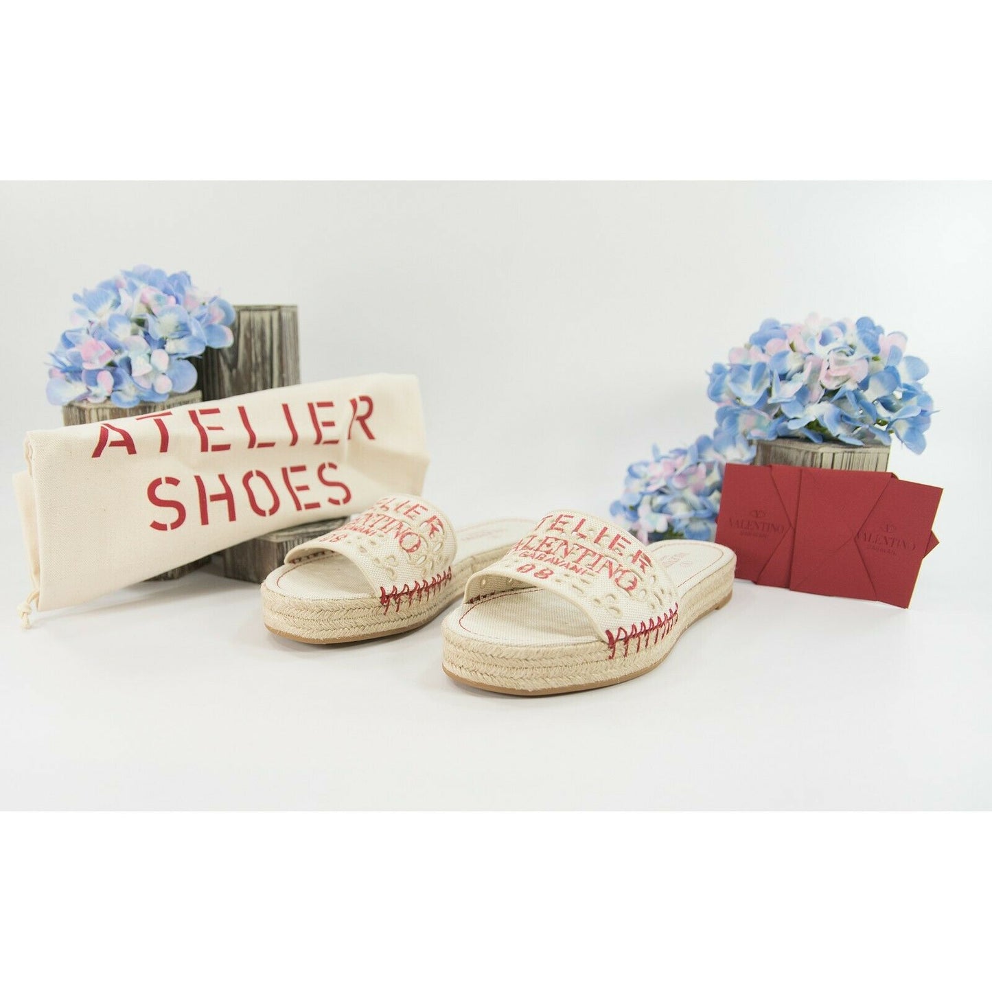 Valentino Atelier Eyelet Logo Espadrille Flatform Sandal 39.5 NIB