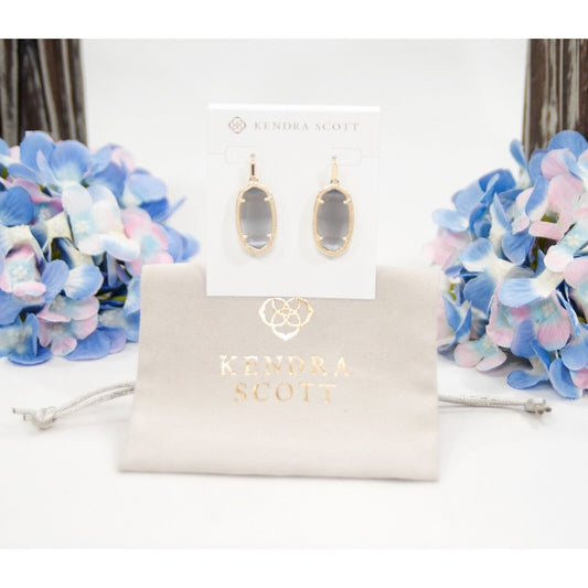 Kendra Scott Dani Faceted Slate Cat's Eye Gold Plated Statement Earrings NWT
