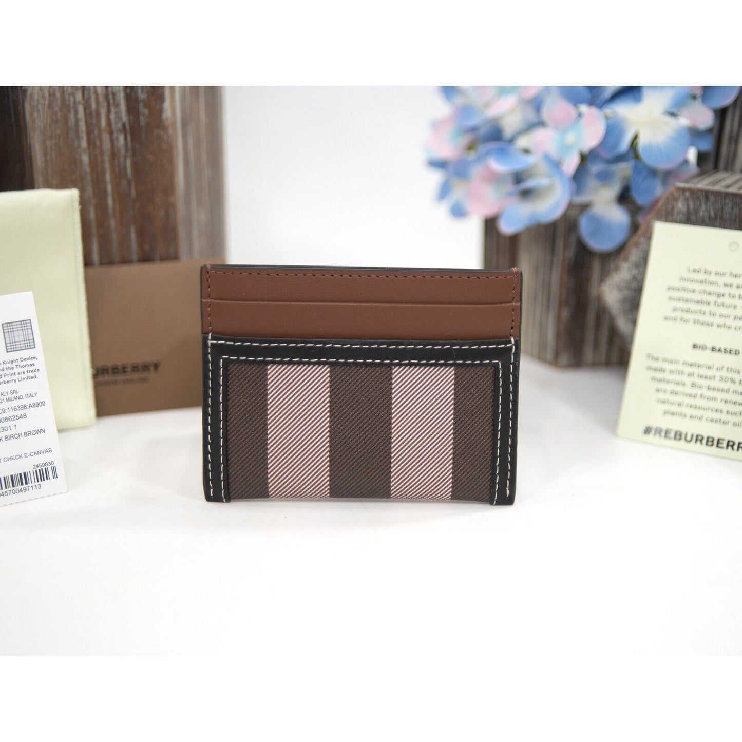 Burberry Sandon Check Faux Leather and Leather Logo Card Case Mini Wallet NWT