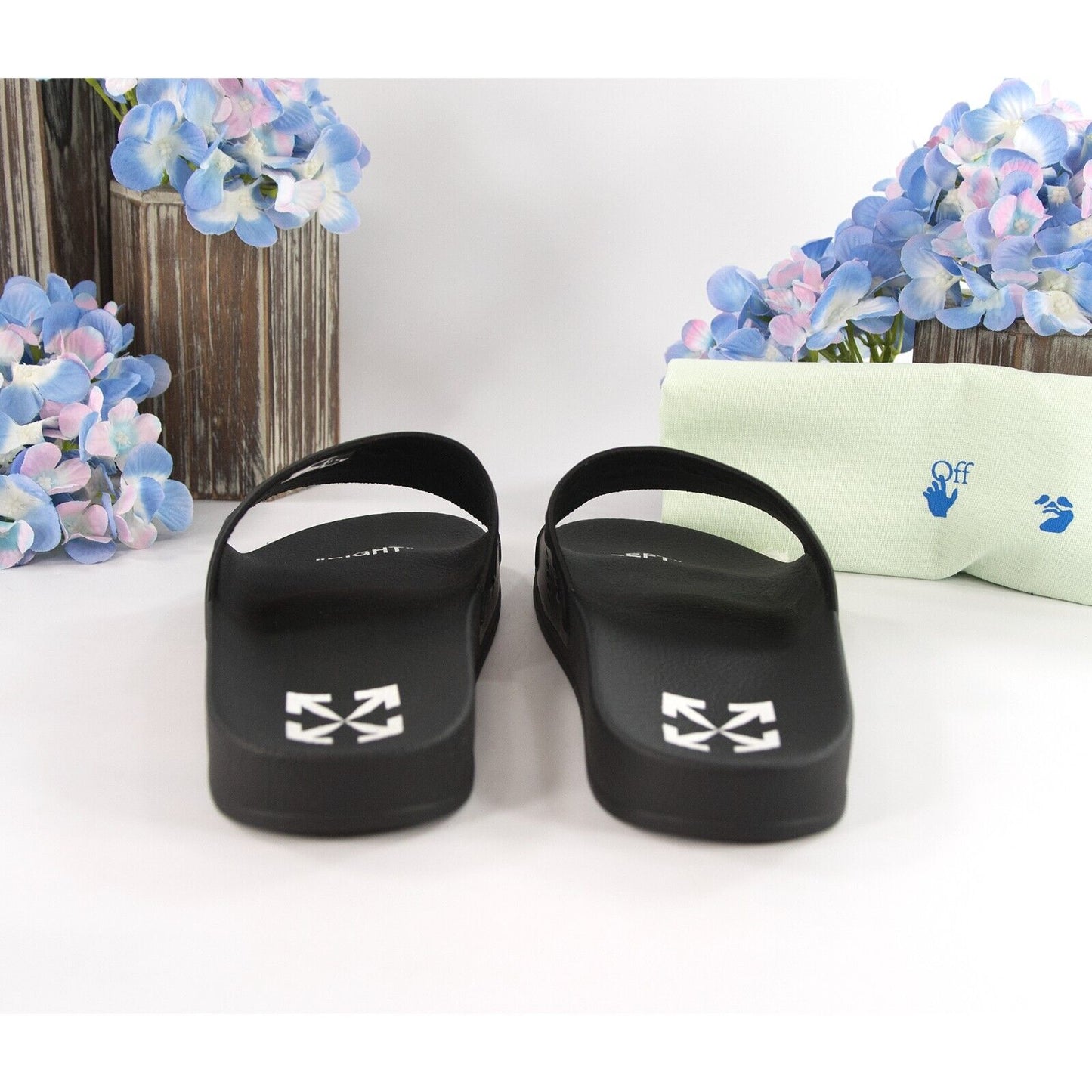 Off-White HF Black Embossed Logo Rubber Pool Slides 36 NIB