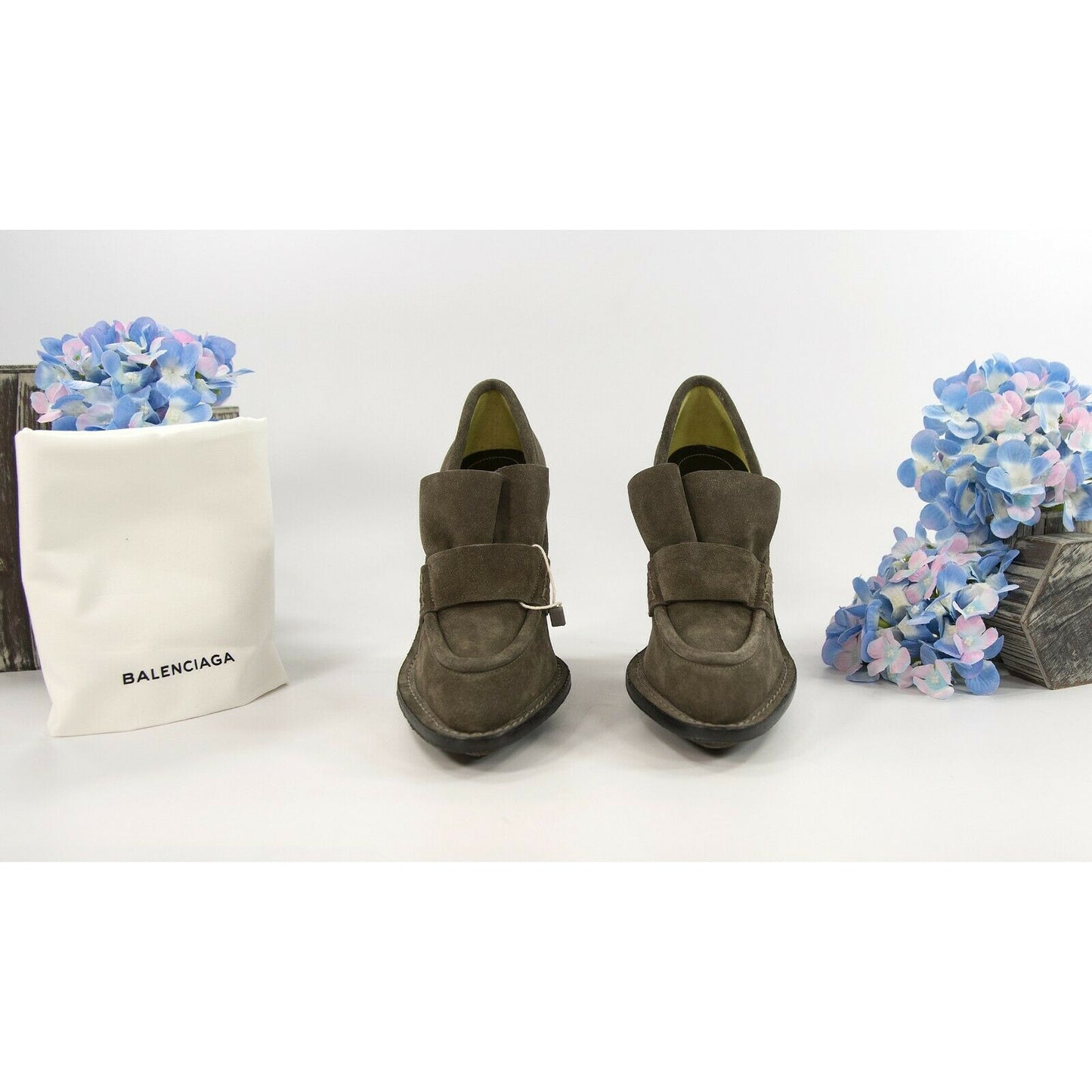 Balenciaga Cendre Suede Moccasin Loafer High Heels Size 37 NIB
