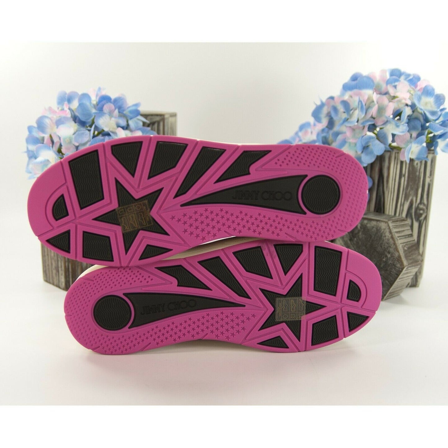 Jimmy Choo Hawaii Fuchsia Stripe Leather Flatform Sneakers 38 NIB