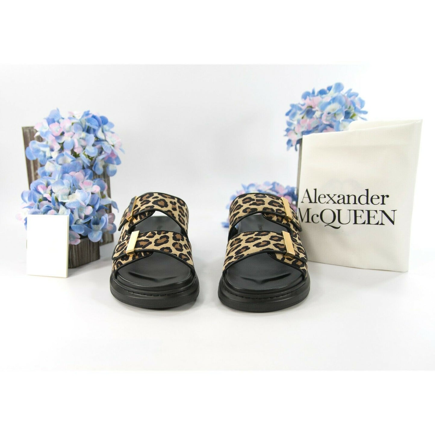Alexander McQueen Oversized Leopard Suede Hybrid Slide Sandals 37 NIB