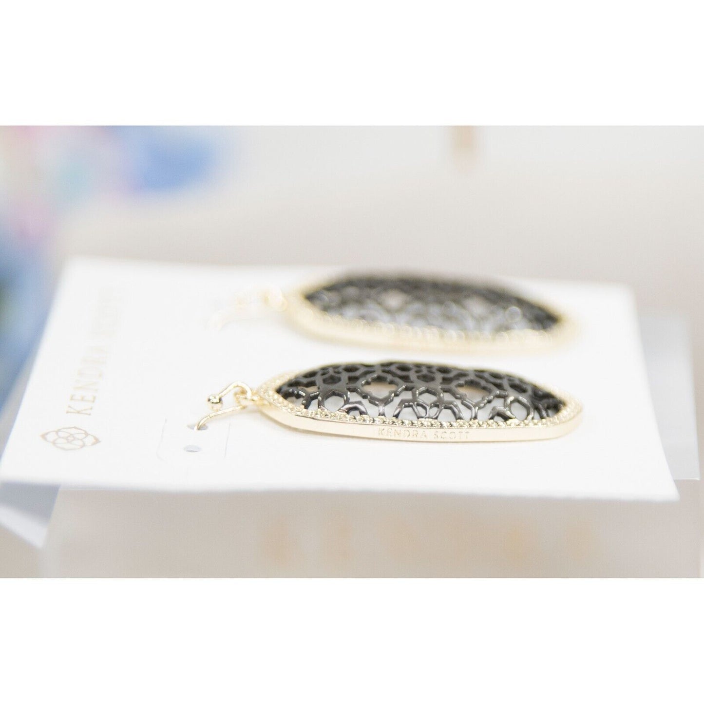 Kendra Scott Elle Gunmetal Filigree Gold Plated Statement Earrings NWT